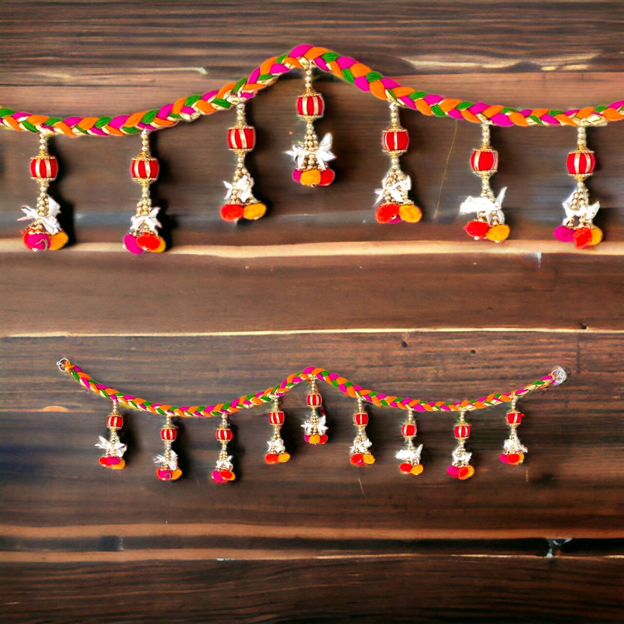 Indian Bead Door Toran 36-42 Inch Bhandarwal Hanging Valance Pompom Traditional Wall Decorative for Window Home Temple Decor Wedding Diwali Navratri Puja Housewarming Decorations